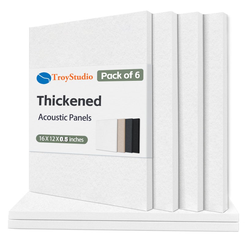 TroyStudio Thickened Acoustic Panels, 16 x 12 x 0.5 Inches Pack of 6 Felt Wall Decor Tiles Sound Absorbing Board, Noise Reverb Echo Dampening Soundproof Padding for Door Music Recording Home Studio - Image 1